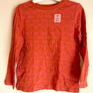 Old Navy Kids Long Sleeve Shirt - Red with Pink Gingerbread pattern size 5T